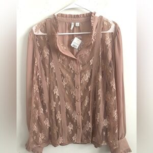 Sheer Lace Blouse Set Party Top Ruffle Victorian Romantic Feminine Coquette XL